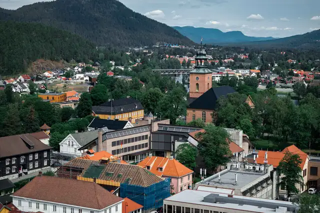 Utsikt over Kongsberg fra taket.